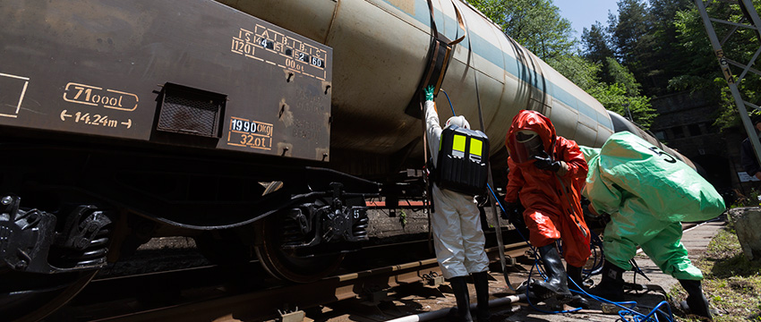 Photo of a hazardous materials cleanup at a train